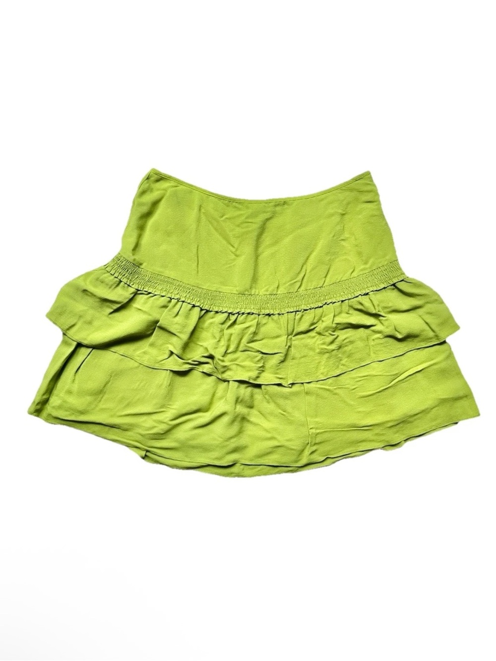 Reiss Women’s Sz 8 Green Ruffle Mini Skirt Lined Summer Preppy Festival Flowy
